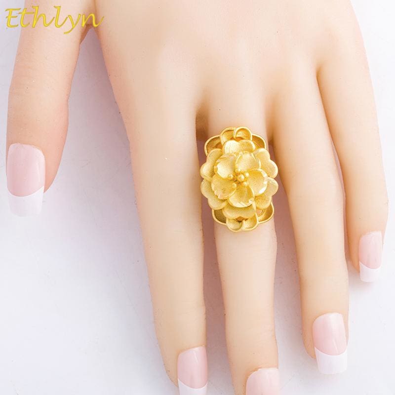 flower shape gold color imitation ring resizable