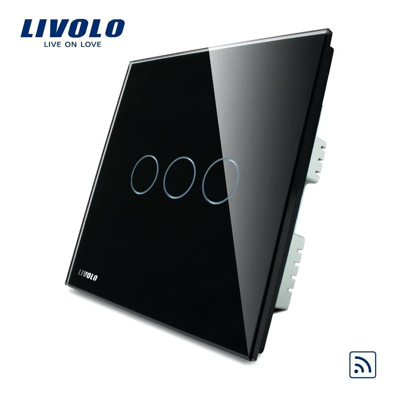 livolo uk standard wireless remote touch switch ,ac 220-250v vl-c303r-61/62/63,ivory  crystal glass panel, no remote controller black