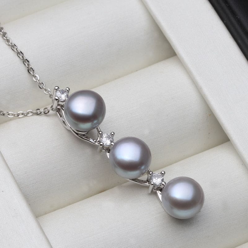 freshwater natural black pearl pendant sterling silver necklace