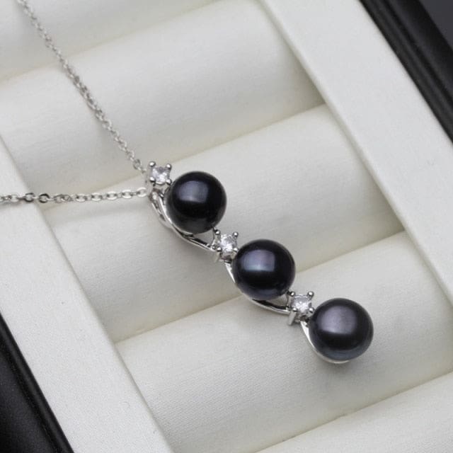 freshwater natural black pearl pendant sterling silver necklace black pearl pendant