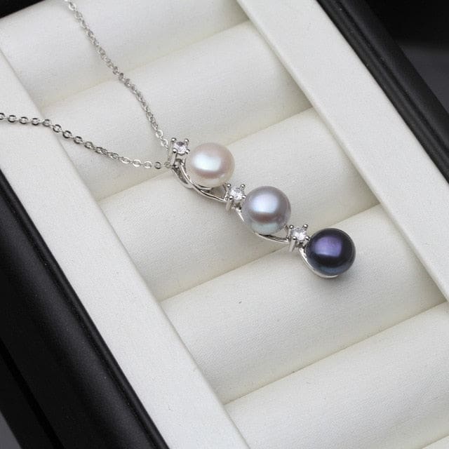 freshwater natural black pearl pendant sterling silver necklace white grey black