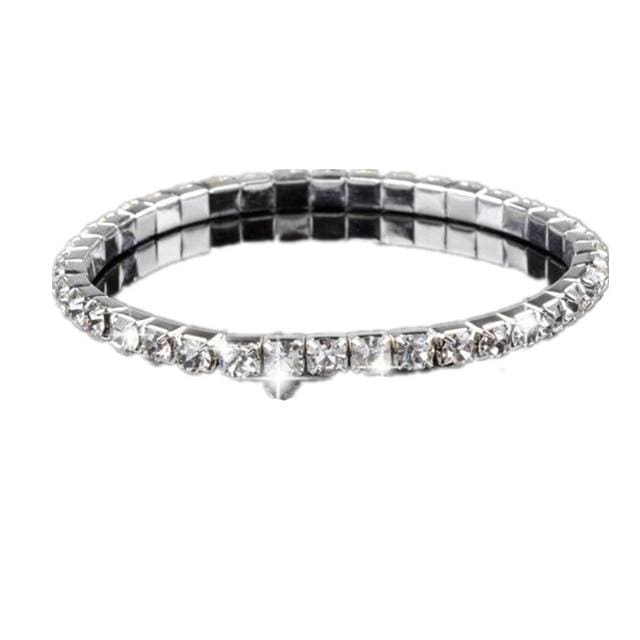 full crystal rhinestone elastic bracelet bridal jewelry 1 row  silver
