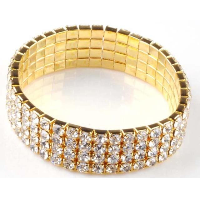 full crystal rhinestone elastic bracelet bridal jewelry 4 rows golden