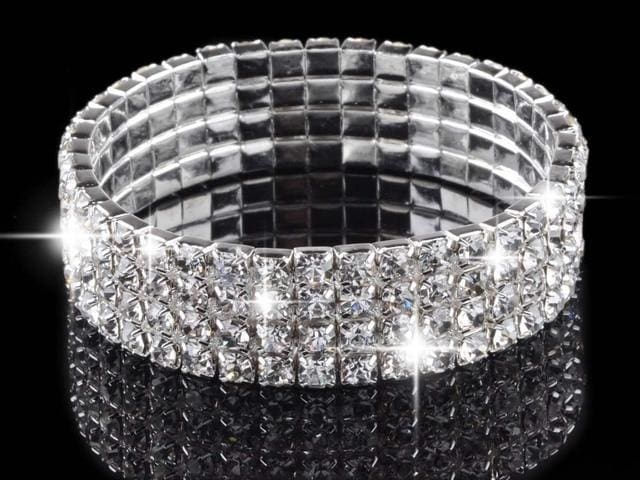 full crystal rhinestone elastic bracelet bridal jewelry 4 rows silver