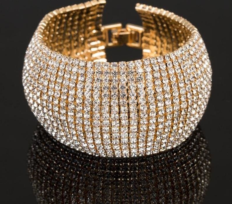 full rhinestone luxury classic crystal pave link bracelet gold