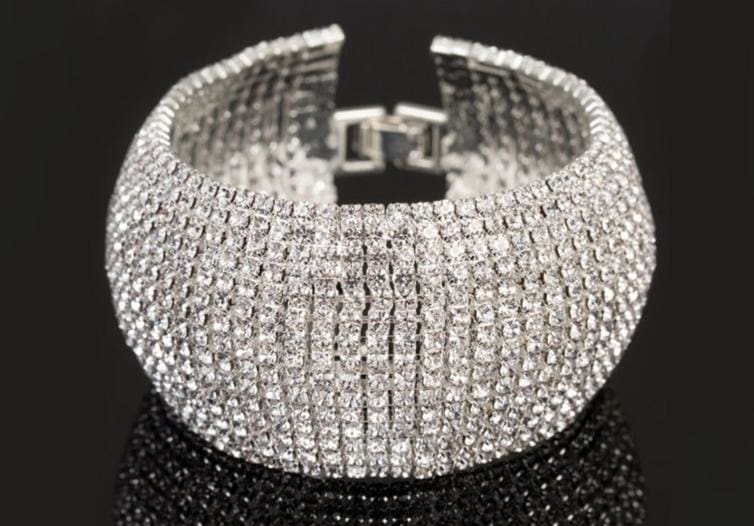 full rhinestone luxury classic crystal pave link bracelet silver