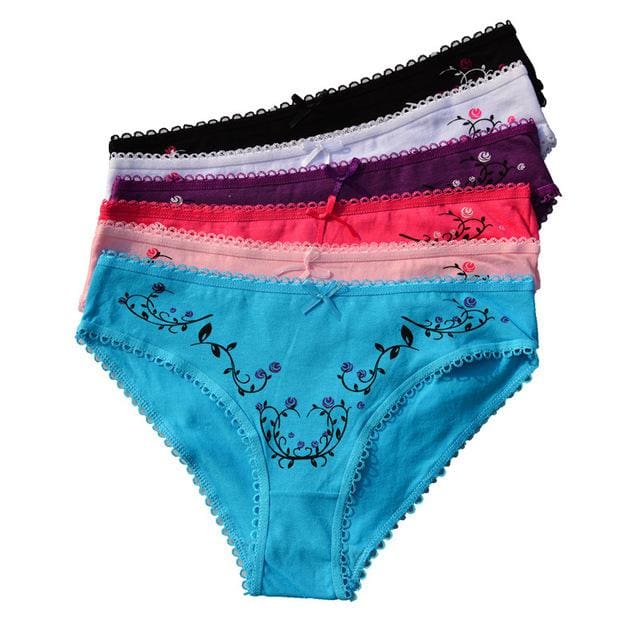 funcilac women underwear cotton sexy lace everyday style panties briefs ladies knickers lingerie intimates for women (5pcs/lot)