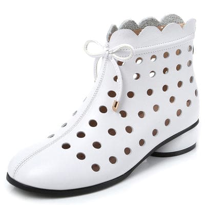 genuine leather back zipper cutout breathable summer ankle boots