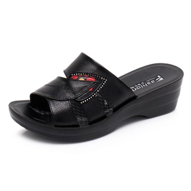 Genuine Leather Casual Slides Women Summer Shoes Black / 6.5 WOMEN SHOES