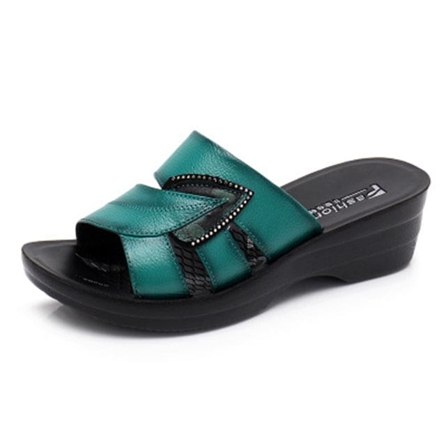 Genuine Leather Casual Slides Women Summer Shoes Green / 5 WOMEN SHOES
