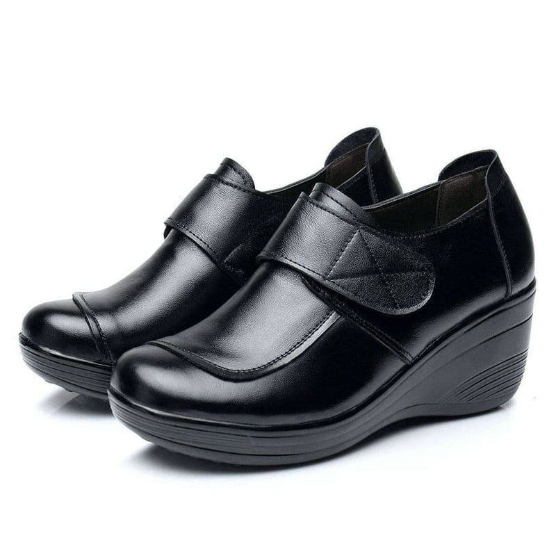 genuine leather casual slip-on high heels round toe wedges women shoe