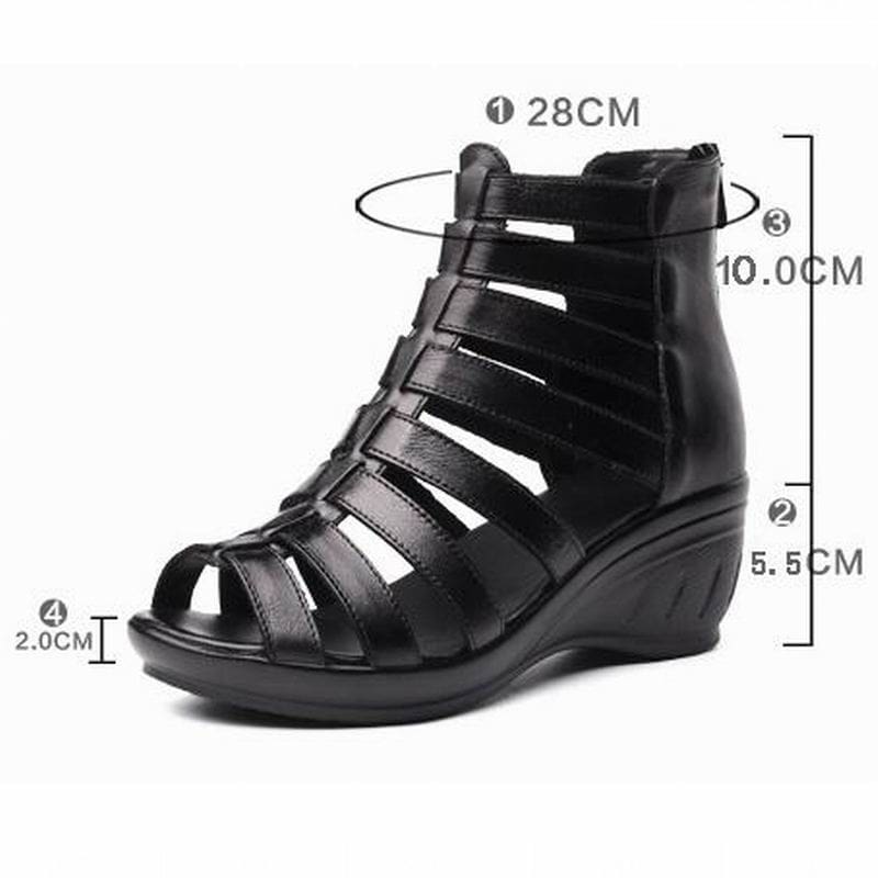 Genuine Leather Classic Black Peep Toe Gladiator Women High Heels HIGH HEELS