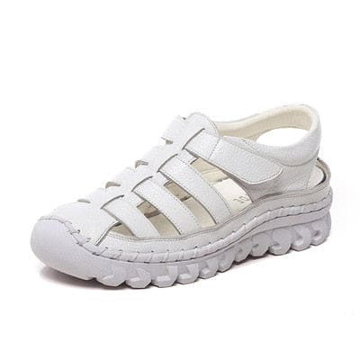 Genuine Leather Covered Toe Soft Casual Women Shoes White / 6 WOMEN SANDALS
