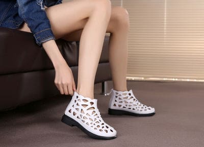 genuine leather cut outs gladiator low heels ankle cool ladies summer shoes