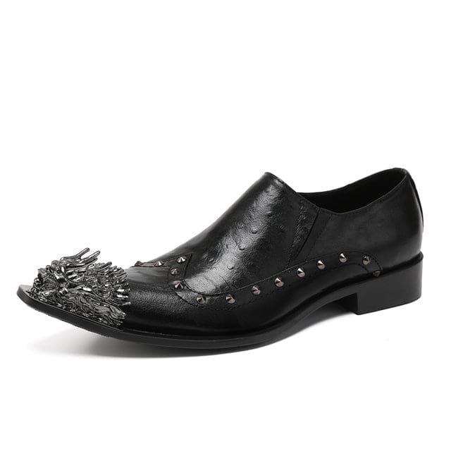 Genuine Leather Dragon Head Pointed Snake Embossed Men Dress Shoes Black-3 / 38 MEN SHOES