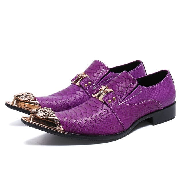 Genuine Leather Dragon Head Pointed Snake Embossed Men Dress Shoes Lavender / 42 MEN SHOES