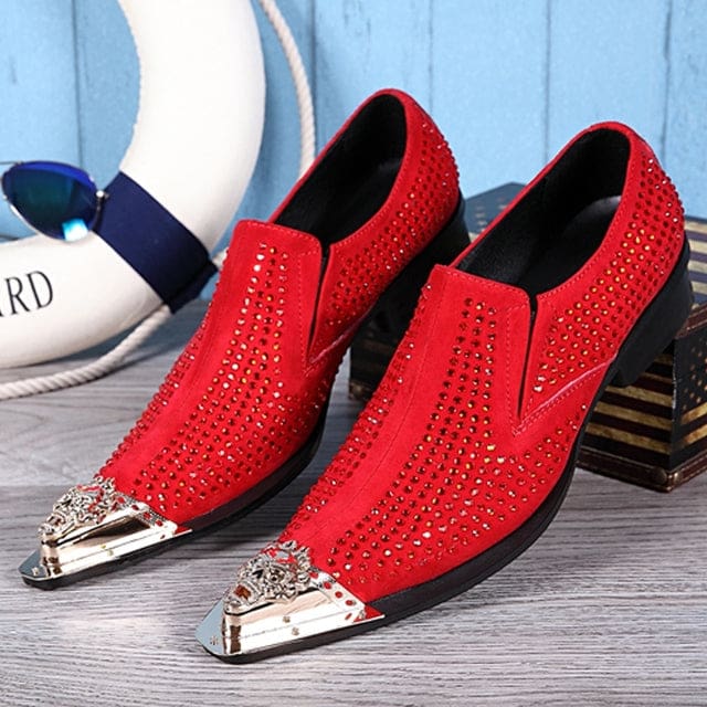 Genuine Leather Dragon Head Pointed Snake Embossed Men Dress Shoes Red / 40 MEN SHOES