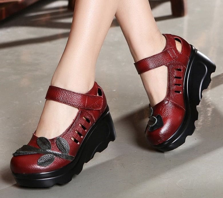 Genuine Leather Ethnic Comfortable round toe Platform Women’s Shoes HIGH HEELS