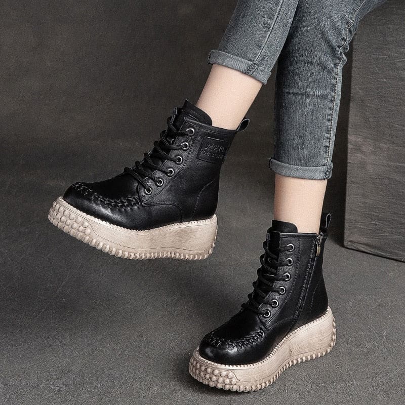 Genuine Leather Handmade Lady Soft Flat Lace-Up Winter Ankle Women Boots WOMEN BOOTS