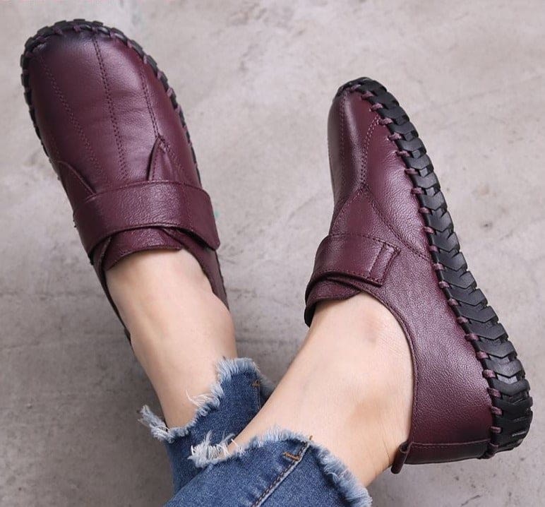 genuine leather handmade soft flat shoes for women
