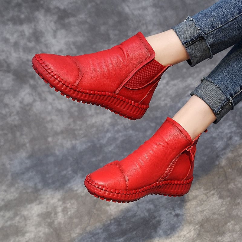 genuine leather handmade warm soft casual flat ankle boots