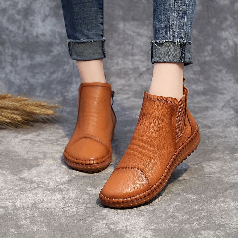 genuine leather handmade warm soft casual flat ankle boots