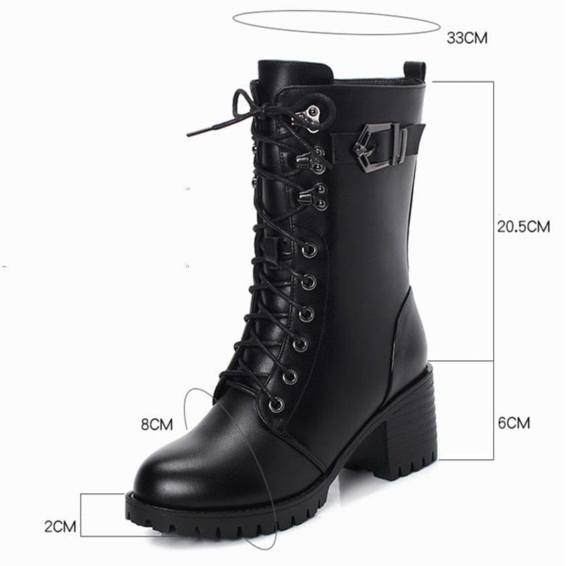 genuine leather high-heeled wool warm winter boots for women