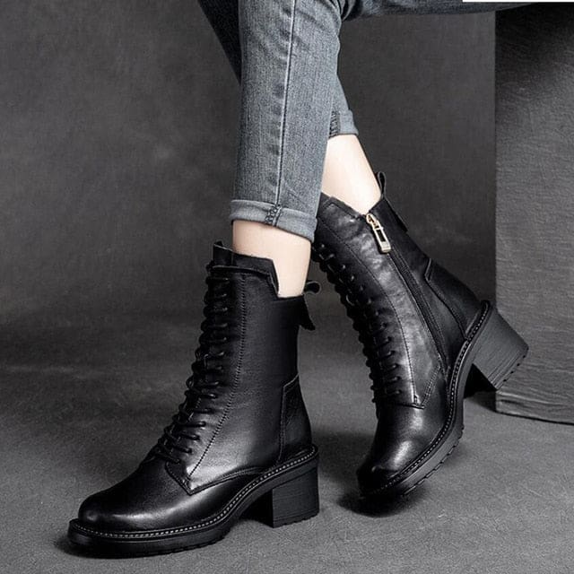 Genuine Leather High Quality Women Ankle Boots Black / 5 WOMEN BOOTS