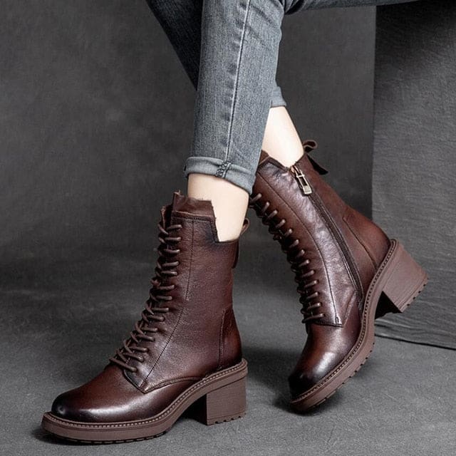 Genuine Leather High Quality Women Ankle Boots Brown / 6.5 WOMEN BOOTS