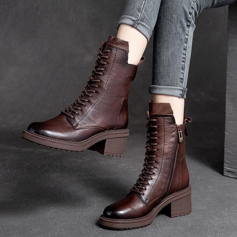 genuine leather dress boots womens Greta - Chocolate Leather Boots,women's Ankle Tie Shoes,dress Boots,brown Ankle Boots,black Lace up Women Boots,anna Maratti Shoes