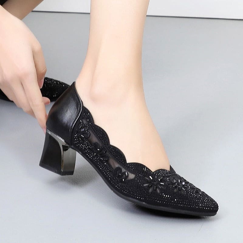 Genuine Leather Hollow Out Crystal Women Office Shoes WOMEN SHOES