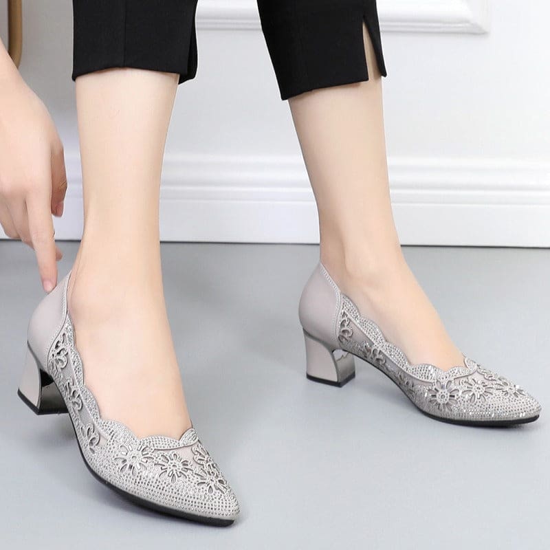 Genuine Leather Hollow Out Crystal Women Office Shoes WOMEN SHOES