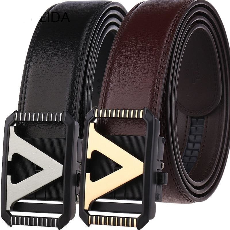 genuine leather luxury letter v buckle belt