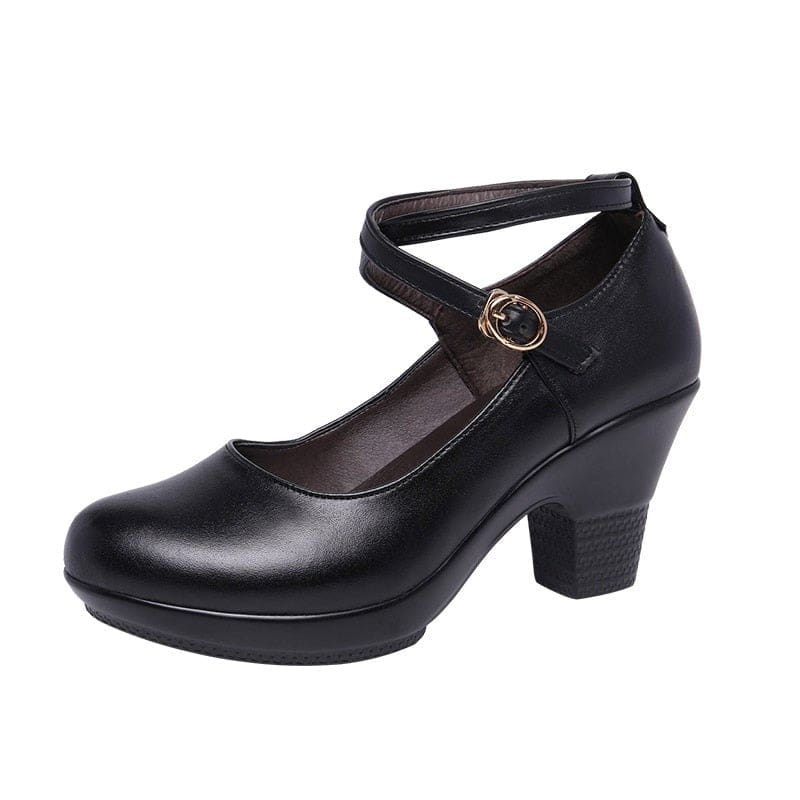 genuine leather mary janes pumps with high heels for women