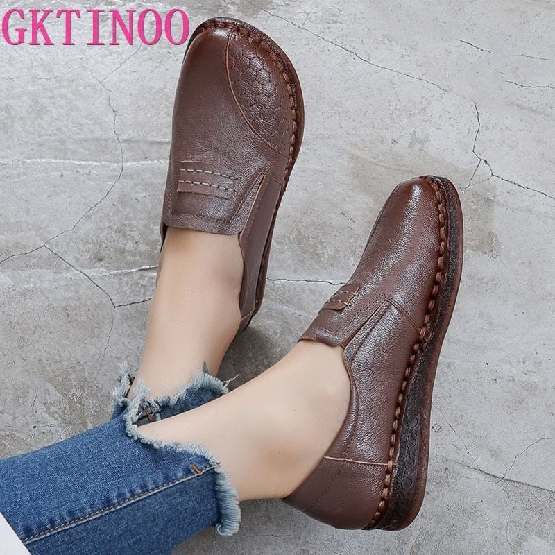 genuine leather mother soft comfortable casual flats non-slip shoes