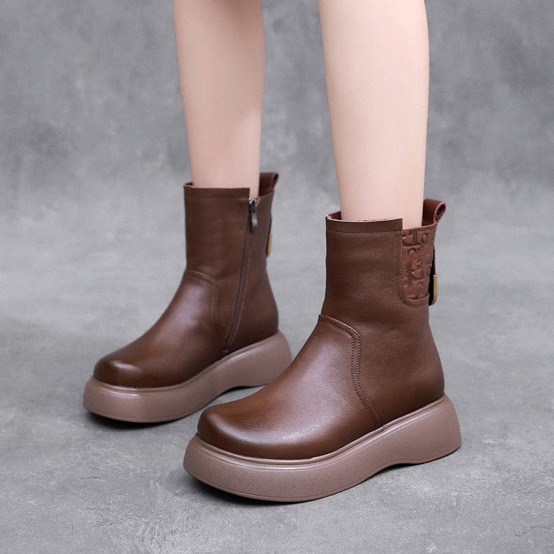 Genuine Leather Natural Wool Fur Platform Mid Calf Snow Boots For Women WOMEN BOOTS