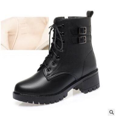 genuine leather natural wool warm mid-heel snow boots for women
