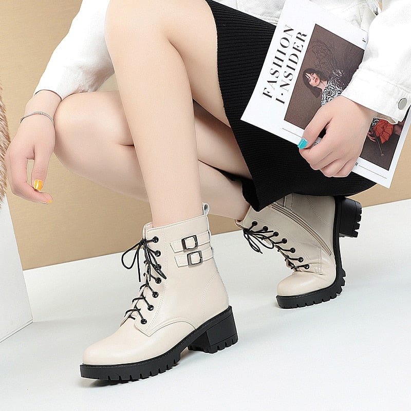 genuine leather natural wool warm mid-heel snow boots for women