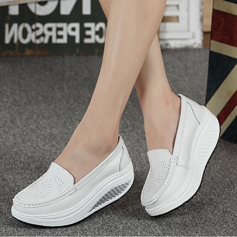 genuine leather nurse swing work wedges women shoes