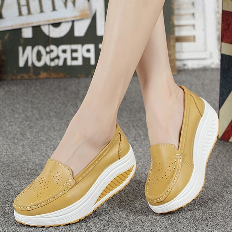 genuine leather nurse swing work wedges women shoes