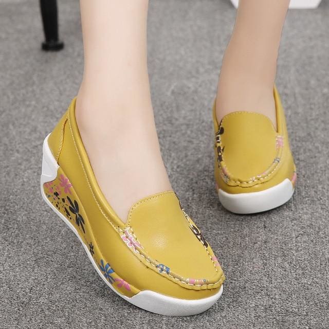 genuine leather platform wedges white lady casual shoes