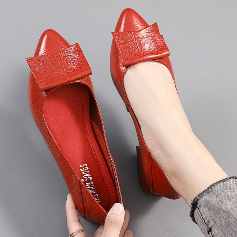 genuine leather pointed toe colorful square heels handmade party shoes