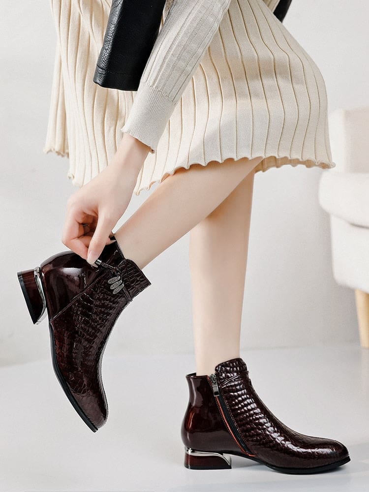 genuine leather pointed toe winter warm fur plush ankle boots