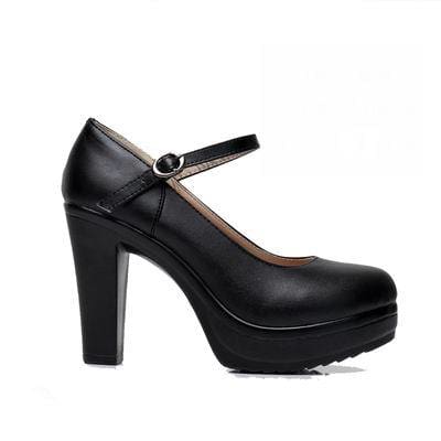 genuine leather round toe high heels fashion black work shoe