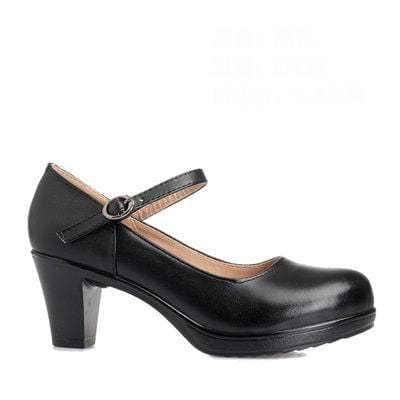 genuine leather round toe high heels fashion black work shoe