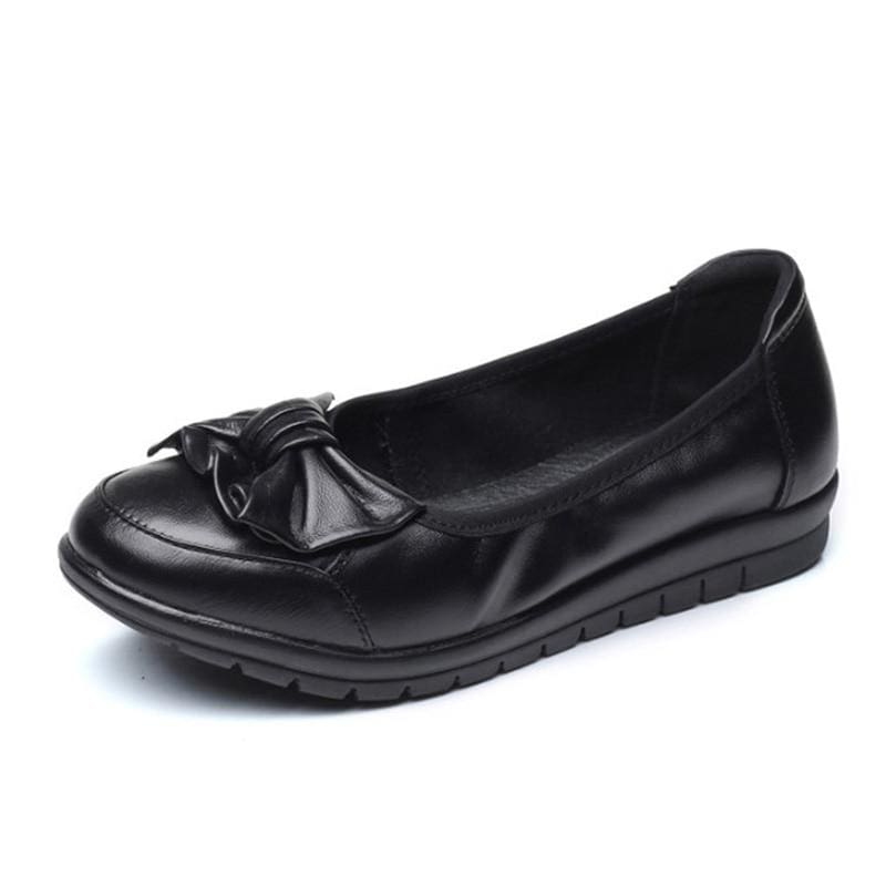 genuine leather shallow bowkont soft bottom slip-on ladies flat shoes