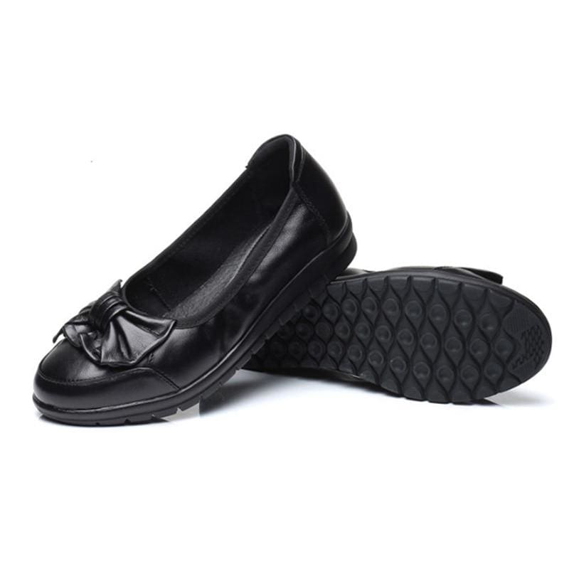 genuine leather shallow bowkont soft bottom slip-on ladies flat shoes