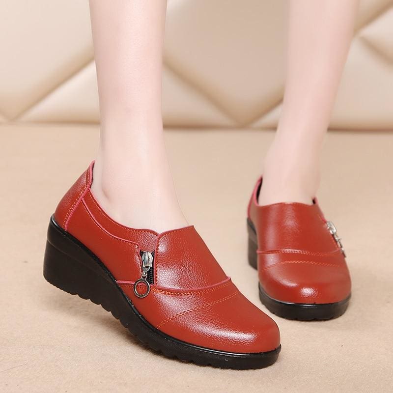 genuine leather slip on comfortable women shoes