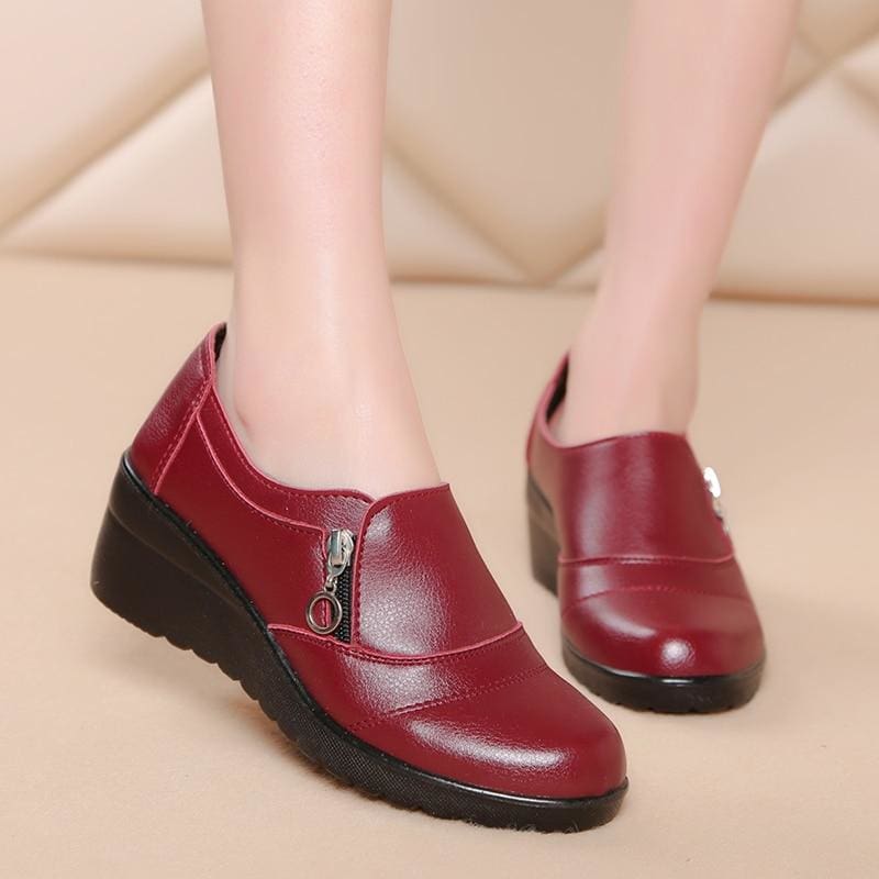 genuine leather slip on comfortable women shoes