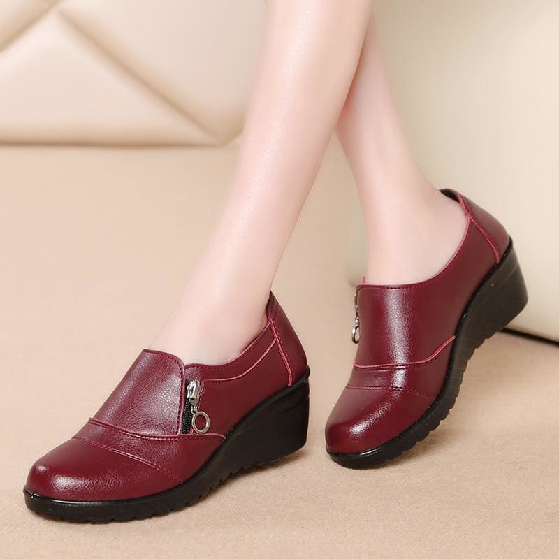 genuine leather slip on comfortable women shoes